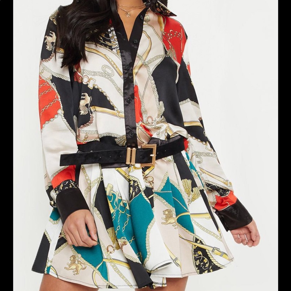 Chain print shirt dress